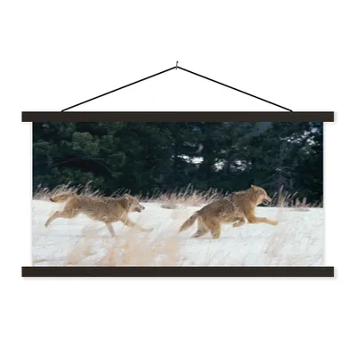 Produktbild von MuchoWow® Textilposter Wolf - Baum - Tiere 60x30 cm mit schwarzem Rahmen - Textilien