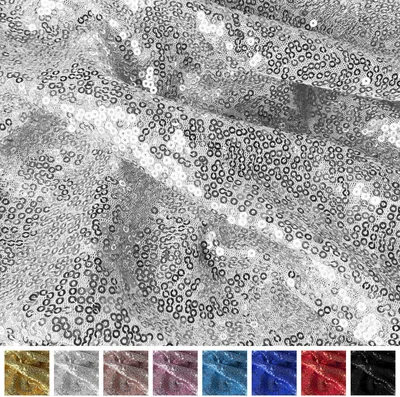 Produktbild von Paillettenstoff Meterware 150 cm Breite, 3 mm Pailletten auf Tüll,  Silber