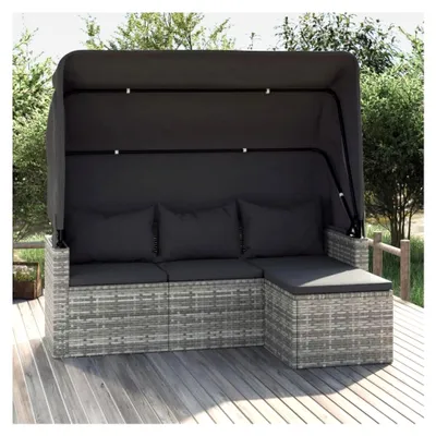 Produktbild von 3-Sitzer-Gartensofa mit Dach und Fußhocker, Lounge Gartenmöbel, Gartenlounge, Loungemöbel, Balkon Lounge, Sitzecke Balkon, Sitzlounge Garten, Grau Poly Rattan