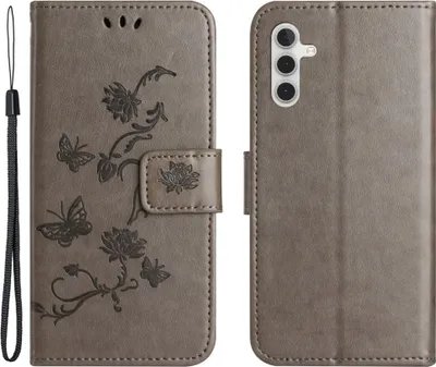 Produktbild von Samsung Galaxy A35 Hülle - Coverup Blumen & Schmetterlinge Klapphülle - Taupe Grau