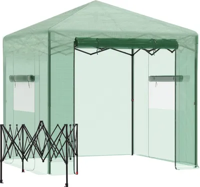 Zdjęcie produktu dla Szklarnia szklarniowa na pomidory z drzwiami i oknem do zwijania, stal PE ciemnozielona 238 x 178 x 240 cm dla optymalnej uprawy roślin