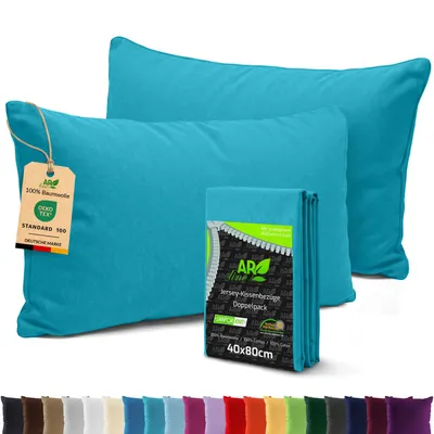 Produktbild von AR Line 2er Pack Jersey Kissenbezüge 40x80 Baumwolle – weich, atmungsaktiv, Kissenhüllen mit Reißverschluss, in Farbe: Türkis