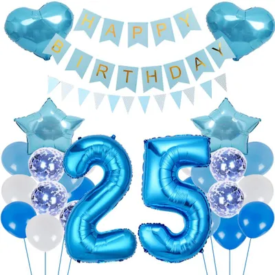 Geburtstagsdeko-Set blau Zahl 25 Folienballons 30-teilig