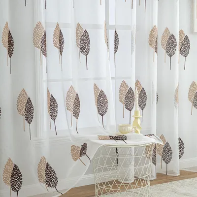 Immagine prodotto di Omgoods - Tende trasparenti a strati con motivo a foglie - Set di 2, 225x140 cm