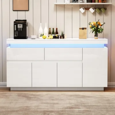 Produktbild von Sideboard,Beistellschrank mit 2 Schubladen,Hochglanz-Schubladenschrank,kommode,Aufbewahrungsschrank mit 4 Türen,LED-Bodenschrank,140 x 35 x 72,5 cm