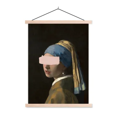 Produktbild von MuchoWow® Textilposter Mädchen mit Perlenohrring - Vermeer - Pastell 120x160 cm mit holzfarbenen Rahmen - Plakatkarton