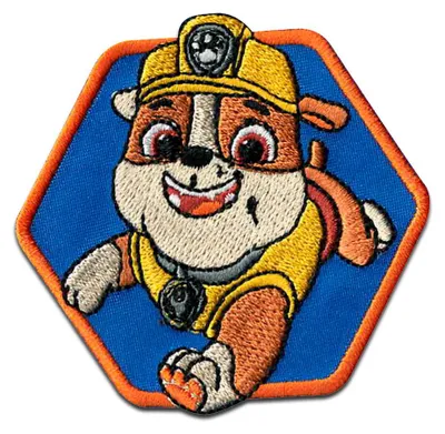 Produktbild von Comercial Mercera Paw Patrol Rubble Kinder - Aufnäher, Bügelbild, Aufbügler, Applikationen, Patches, Flicken, zum aufbügeln, Größe: 6,1 x 5,4 cm