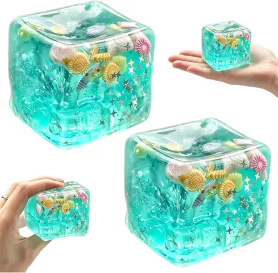 Productafbeelding van Squishy Stressballen - Set van 2 - Antistressbal - Ijsblokjesdesign - Knijpspeelgoed - Compact en draagbaar