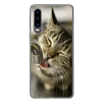 Produktbild von MuchoWow® Handyhülle Schutzhülle Hülle für Huawei P30 Katze - Wasserhahn - Getränk Silikon Softcase Handy Hülle - Kartenbesitzer