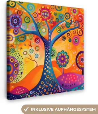 Produktbild von MuchoWow® - Leinwandbilder - Baum - Lebensbaum - Abstrakt - Farbenfroh, Wandbild, Wanddeko Bilder Wohnzimmer, 50x50 cm