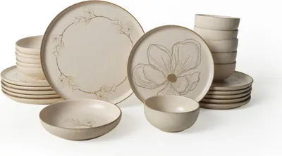 Produktbild von Keramika Geschirrset  - Taupe Bloom Nordıc - 24 teilig - 6 Personen - Steingut