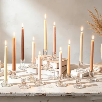 Immagine prodotto di Candele a stelo, set da 24, vetro trasparente, SML, 3 diverse dimensioni