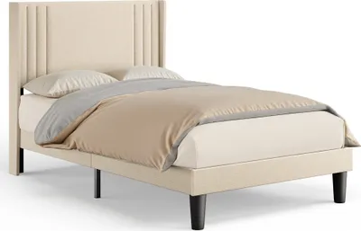 Obrázek produktu pro Čalouněná postel BEALIFE 120x200 cm s lamelovým roštem a lněným čelem | nízkohlučné jednolůžko v béžové/tmavě šedé barvě | BF45