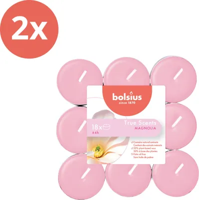 Produktbild von Bolsius - True Scents - Duftteelicht - 18 Stück pro Packung - Magnolie - Vorteilspack - 36 Stücke - 2 Verpackung