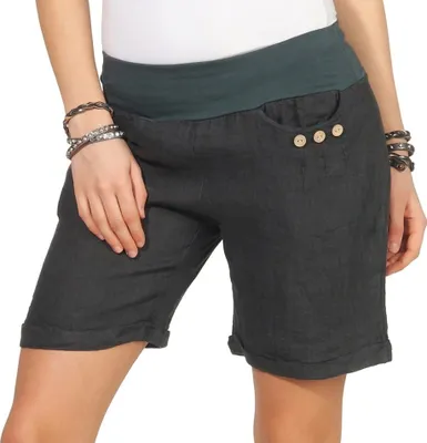 Produktbild von 293 Mississhop Damen Leinenshorts Bermuda lockere kurze Hose Freizeithose 100% Leinen Shorts mit drei Knöpfen Sommer Strand Graphit S