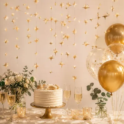 Papier-Sterngirlande, champagner, 12 m, 84 Sterne, 3 Stück