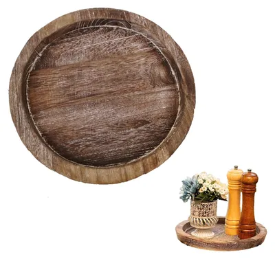 Immagine prodotto di Vassoio decorativo retrò in legno, diametro 20 cm