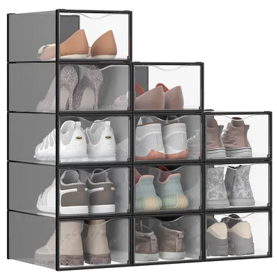 Produktbild von Schuhboxen, Schuh-Organizer aus Kunststoff, mit Tür, durchsichtig, 12/18 er Set33,2 x 23 x 14,5 cm, für Schuhe bis Größe 43