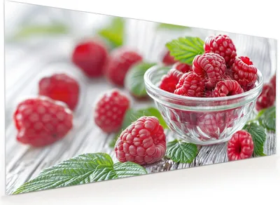 Produktbild von Küchenrückwand Spritzschutz Glas mit Motiv Frische Himbeeren 40 x 40 cm