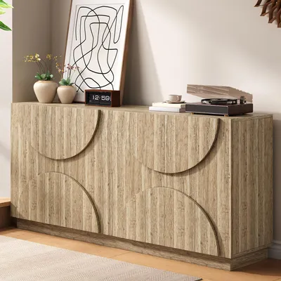Zdjęcie produktu dla Merax kredens 160x40x80cm z półkami i drzwiczkami, komoda z szufladami, nowoczesne meble do przechowywania do salonu i jadalni, usłojenie drewna