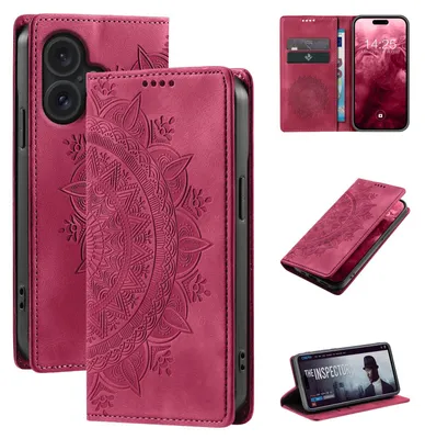 Produktbild von Mandala Handyhülle für Apple iPhone 18 RFID Schutz Klapphülle Case Cover Design Schutzhülle Farbe: Magenta