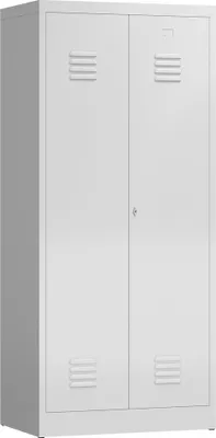 Produktbild von Spind Spindschrank Kleiderspind mit schwarz/weiß Trennung 2 Abteile mittig schließend 180x80x50cm grau X-515420