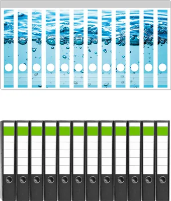 Produktbild von Wallario 12 Stück schmale Ordner inkl. Klebeetiketten mit Motive Nahaufnahme Wasser -  Set mit Rückenschildern / Ordnerrücken Stickern