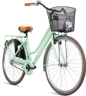 Produktbild von Bergsteiger Amsterdam 26 Zoll Damenfahrrad, ab 140 cm, Korb, Fahrrad-Licht, Mädchen-Fahrrad mit Rücktrittbremse, Hollandrad im Retro-Design