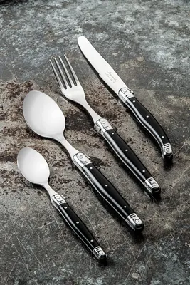 Produktbild von 24-teiliges Besteckset - rostfreier Stahl - schwarze Kunststoffgriffe