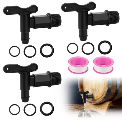 Productafbeelding van 3 stuks afvoerkraan voor regenton 3/4 inch kunststof reservekraan zwart