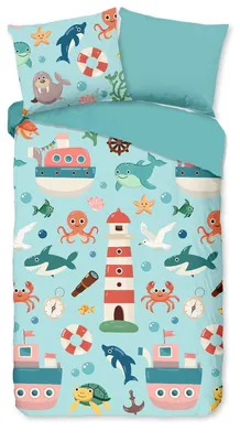 Obrázek produktu pro Bavlněná sada povlečení pro dětskou postýlku "Námořník" - modrá - (140x220 cm) - 100 % polyester