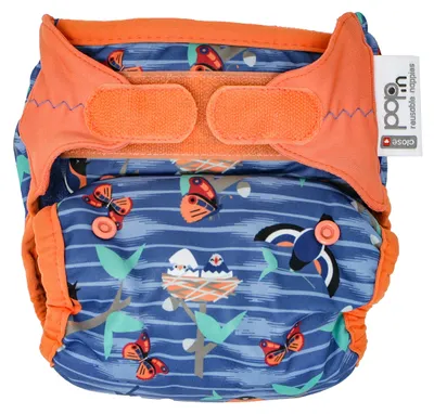 Imagen del producto de Pañal de tela Pop-In All-In-One, modelo V2, con cierre de velcro, para niños de 3 a 16 kg, diseño de pájaros