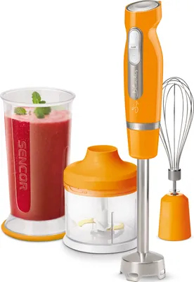 Produktbild von SENCOR SHB 4463OR-EUE3 Tyčový mixér, 6 nerezových nožů s titanovým nástřikem a Funkcí ICE Crash, 1000 W, Nádoba 700 ml s víčkem, 500 ml sekáček, šlehací metla