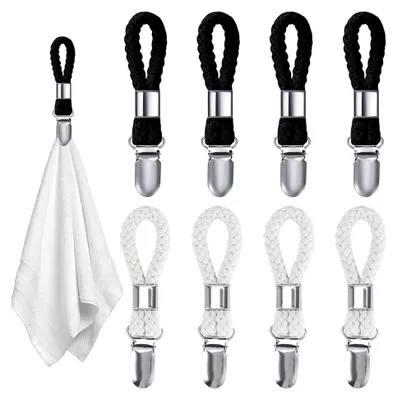 Produktbild von Handtuchaufhänger, 8 Stück Handtuchclips zum Aufhängen, Handtuchklammern mit Schlaufen (Weiß+Schwarz)