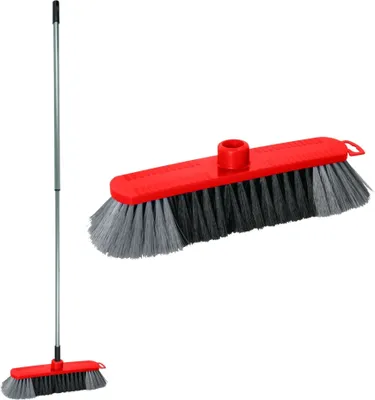 Produktbild von Novaliv Zimmerbesen 30 cm FEINE KUNSTBORSTEN Kehrbesen Rot Saalbesen mit Stiel Teleskopstiel 130 cm - Saalbesen mit Gewinde für 22mm Besenstiele geeignet - Spinnwebenbesen Zimmerbesen Magic Broom