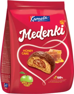Zdjęcie produktu dla Karmela Medenki Pierniki z Nadzieniem Jabłkowym w Polewie Kakaowej 160g