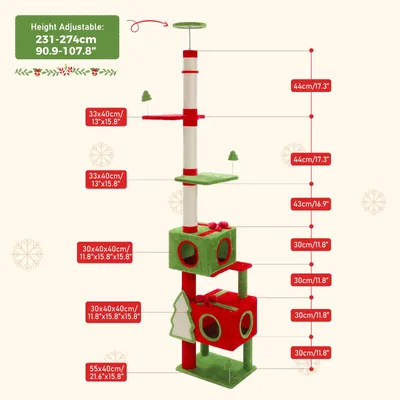 Produktbild von Weihnachts Kratzbaum Katze - Kletterbaum - 4 Ebenen - Kuschelhöhle - Sisal Kratzstämme - Holz - Größe L - Indoor - Rot Grün