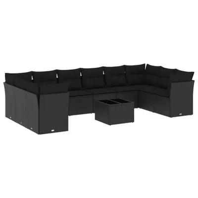 Produktbild von vidaXL 11-tlg. Garten-Sofagarnitur mit Kissen Schwarz Poly Rattan