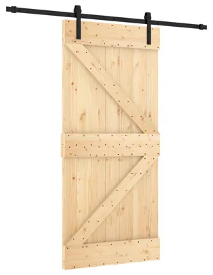 Image de Porte coulissante vidaXL, finition naturelle et noire, 95 x 210 cm, pin massif