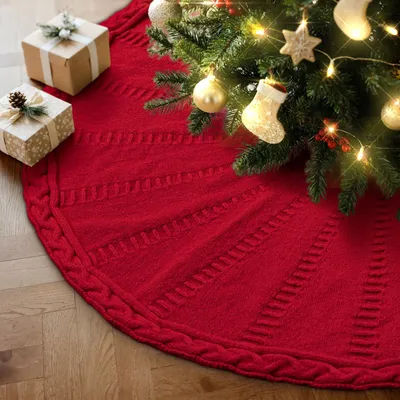 Gestrickter Weihnachtsbaumrock 60 cm, rot, rund, für kleine Bäume