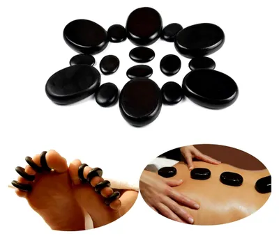 Produktbild von 16-teiliges Set mit heißen Massagesteinen aus natürlichem Lava-Basalt für Spa-Massagen