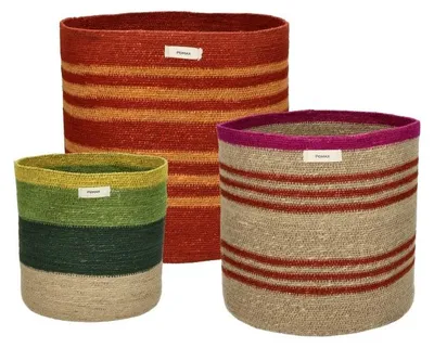 Zdjęcie produktu dla Pomax Mare, zestaw 3 koszyków z naturalnej trawy morskiej, wielokolorowe, średnica: 24/31/36 cm, wysokość: 47/50/58 cm