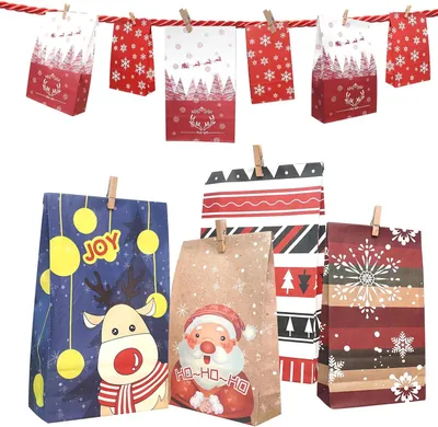 Produktbild von Adventskalender zum Befüllen - Groß - Geschenktüten aus Geschenkpapier zum Selbstbefüllen - Basteln - Adventsbeutel mit Pinguinmotiv