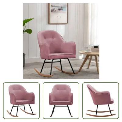 Image de The Living Store Fauteuil à bascule en velours rose