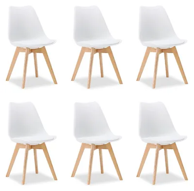 Produktbild von Küchenstuhl 6er Set Weiß Schalenstuhl Kunststoff Holzbeine Esszimmerstuhl Skandinavisch