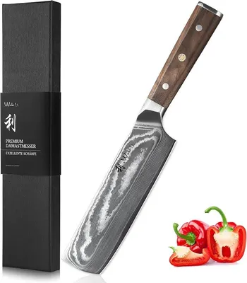 Imagen del producto de Cuchillo Nakiri de Damasco, 18 cm, cuchillo para verduras, acero damasco de 67 capas