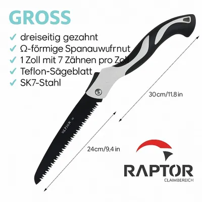 Obrázek produktu pro Skládací ruční pila s ocelovým kotoučem SK7 - délka kotouče 24 cm - 7 zubů/palec - skládací pila pro práci se dřevem, zahradničení, kutilství a kempování