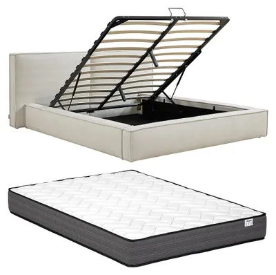 Produktbild von Bett mit Stauraum 160 x 200 cm – Stoff – Beige + Matratze – TAVESO