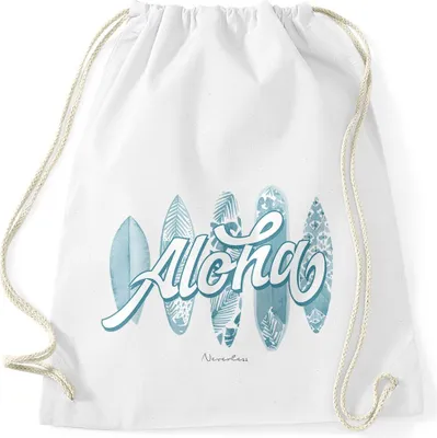 Produktbild von Turnbeutel Aloha Surf Boards Hawaii Surfing Summer Hipster Beutel Tasche Gymsac Autiga® weiß unisize