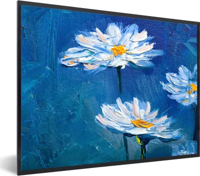 Produktbild von MuchoWow® Gerahmtes Poster Gemälde - Ölfarbe - Blumen - Blau 80x60 cm - Poster mit Schwarzem Bilderrahmen Wandposter Rahmen Foto Bilder - Schwarzem - Mit Gestell